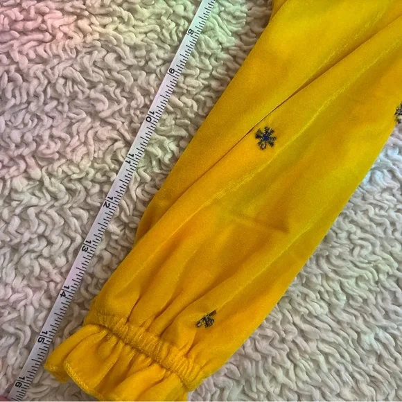 Anthropology Frock & Frill yellow velvet cold-shoulder dress w floral embroidery - Picture 7 of 15